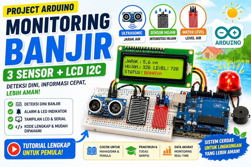Project Arduino Monitoring Banjir dengan 3 Sensor dan LCD I2C